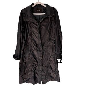 Cole Haan Women’s Metallic Dark Brown Hooded Lightweight Trench Coat Zip Closure